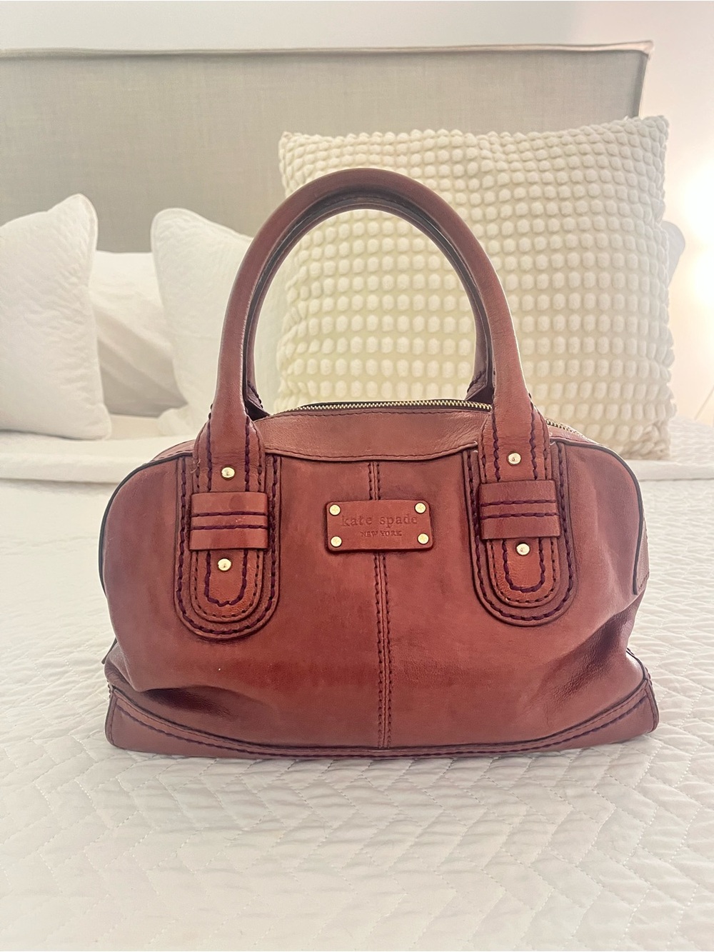 Kate Spade Vintage Brown Leather Bowler Dr. Bag 💫